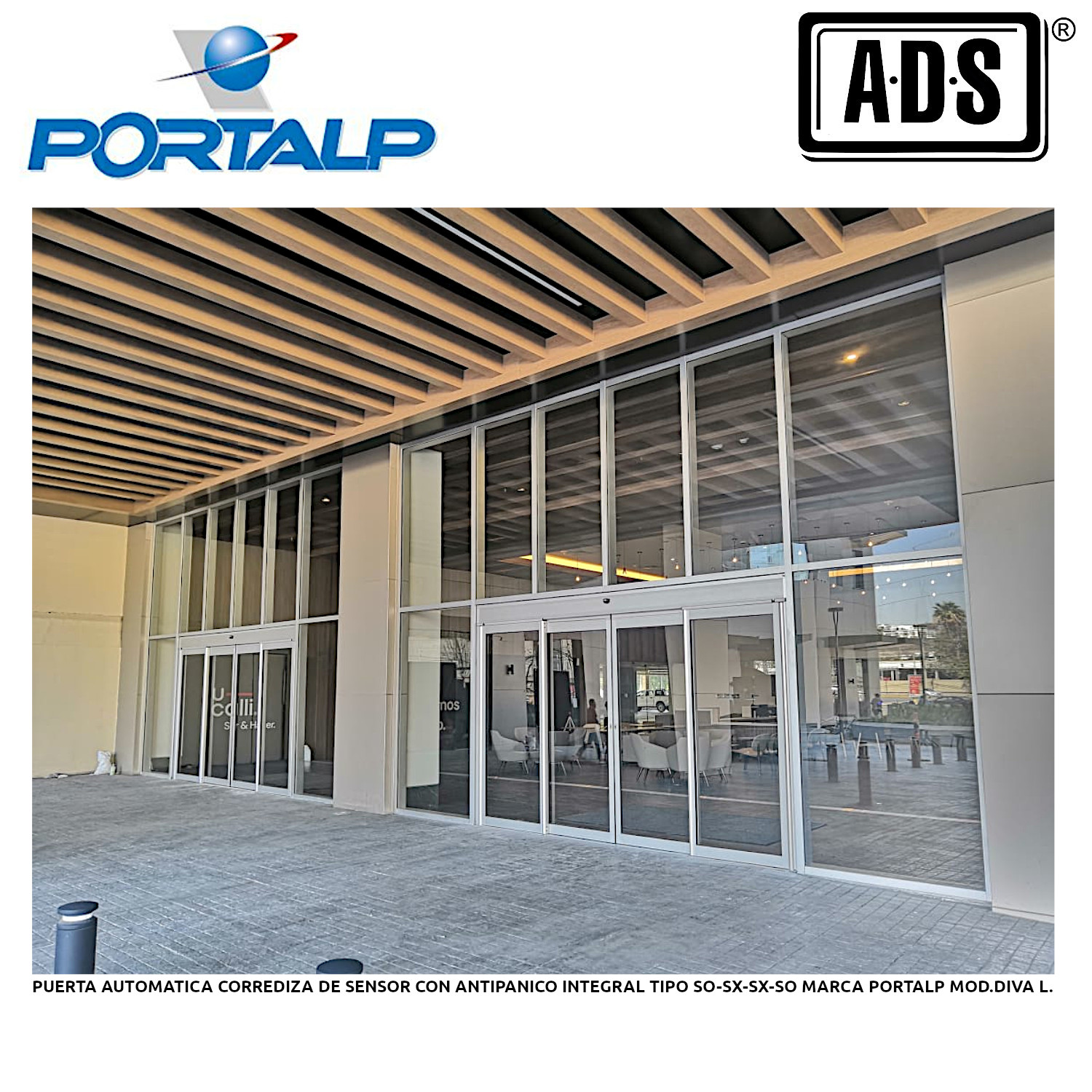 PUERTA AUTOMATICA CORREDIZA DE SENSOR CON ANTIPANICO INTEGRAL TIPO SO-SX-SX-SO MARCA PORTALP MOD.DIVA L.